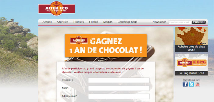 Jeu Altereco 1 an de chocolat à gagner