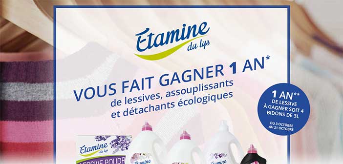 Jouez au Grand Jeu Biotopia Etamine du lys sur www.lingeautop.bio, et vous pourriez remporter un an de lessive fleuri, d'assouplissant et de détachant !