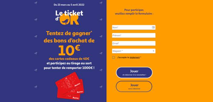 www.auchan.fr - Grand Jeu Le Ticket d'Or Auchan