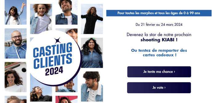 Jouez au Grand Jeu Kiabi Casting 2024 sur www.kiabi.com/casting, et tentez de devenir peut-être le prochain mannequin 2024 pour Kiabi !